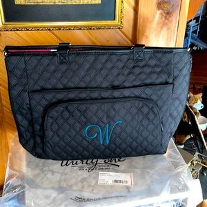 Double Take Tote Thirty onesie black with "w" in teal Black and Moose reversible